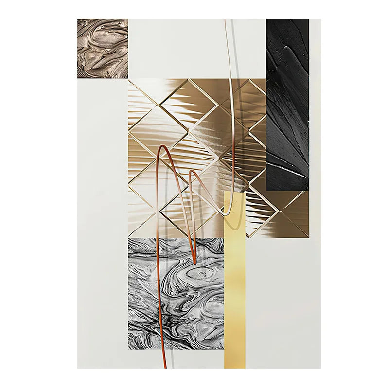 Golden Geometric Textural Montage Abstract Canvas Wall Art Unframed