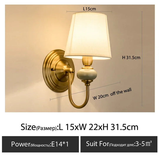 European Style Copper LED Wall Lamp for Bedroom &amp; Living Room