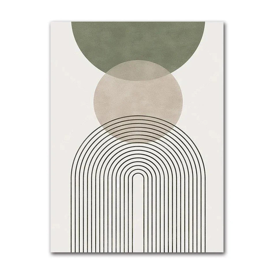 Sage Green Abstract Geometric Botanical Canvas Wall Art