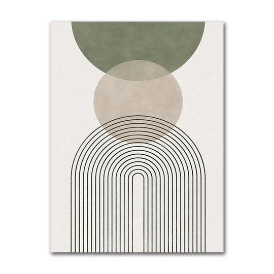 Sage Green Abstract Geometric Botanical Canvas Wall Art