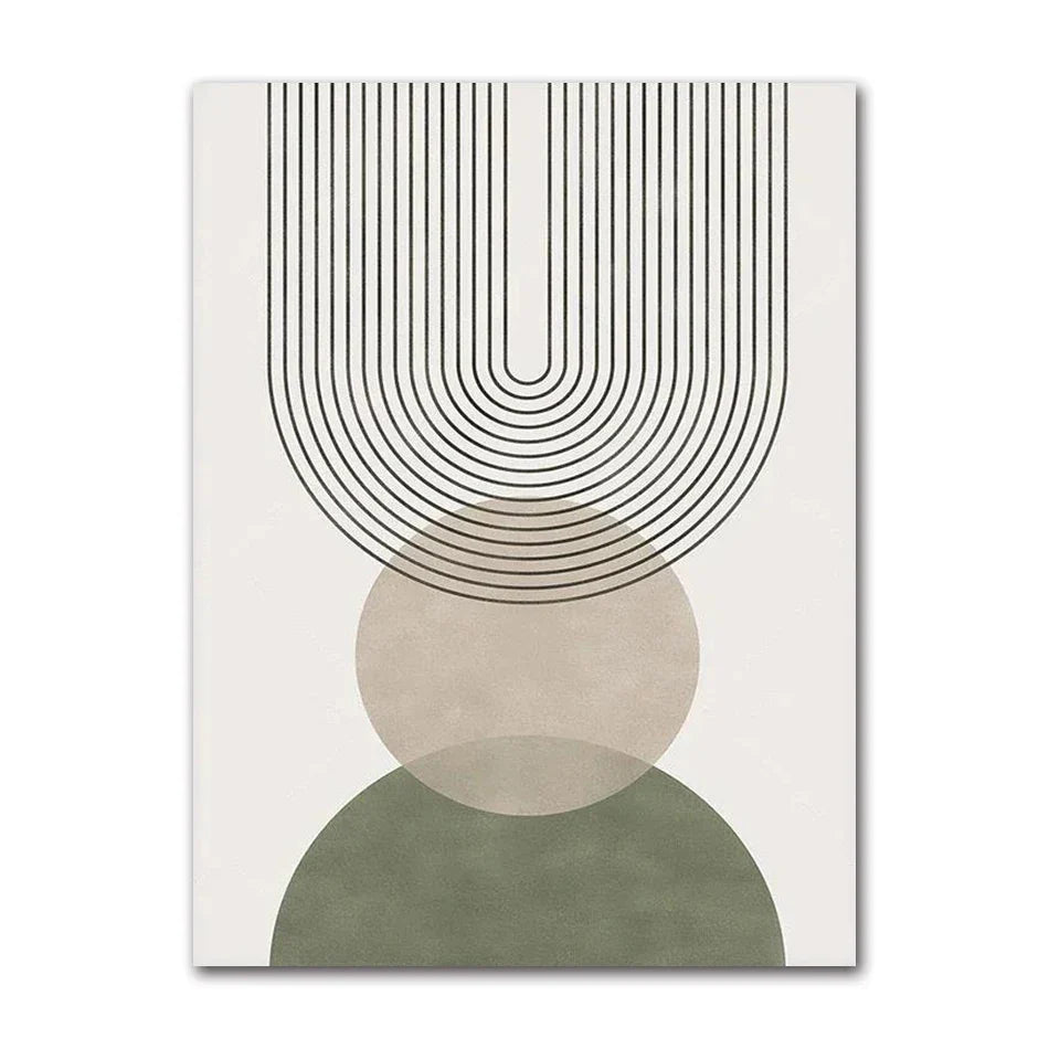 Sage Green Abstract Geometric Botanical Canvas Wall Art