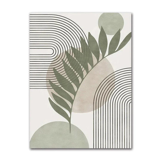 Sage Green Abstract Geometric Botanical Canvas Wall Art
