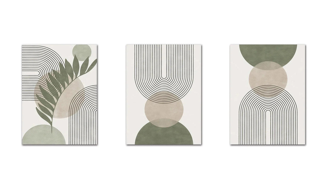 Sage Green Abstract Geometric Botanical Canvas Wall Art