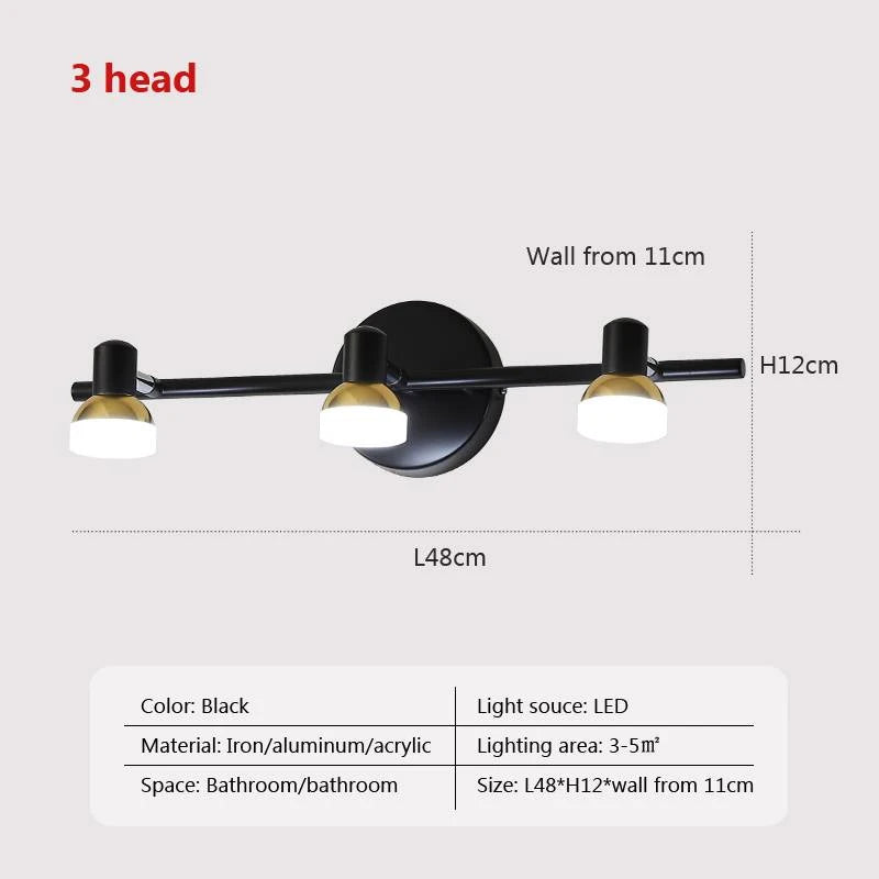 Modern LED Wall Light Multi-Head Mirror Lamp for Bathroom &amp; Bedroom
