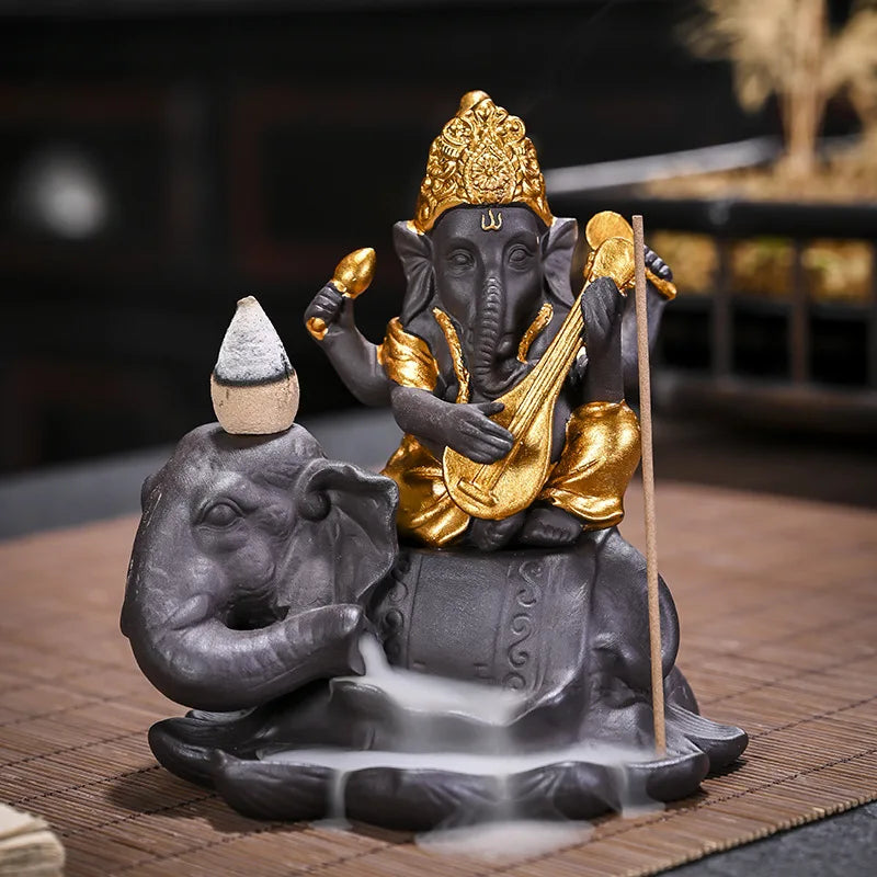 Elephant Head Ganesha Backflow Incense Burner Zen Decor