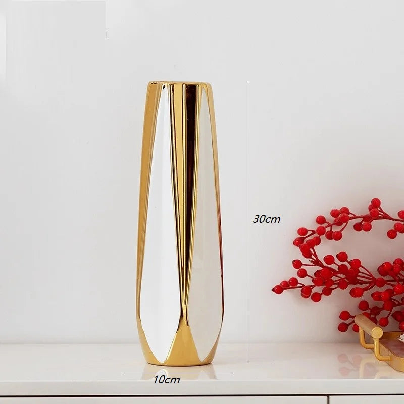 Water Gold Ceramic Decorative Vase for Living Room and Entrance