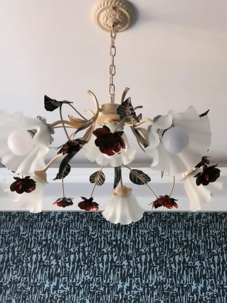 French Retro Flower Glass Chandelier for Bedroom &amp; Living Room