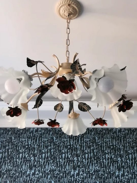 French Retro Flower Glass Chandelier for Bedroom &amp; Living Room