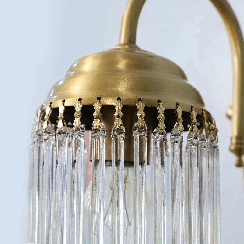 French Luxury Copper Wall Lamp Golden Crystal LED Sconce Light