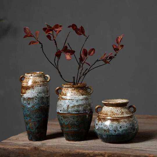 Retro Ceramic Hydroponic Vase for Desktop Flower Arrangement Decor