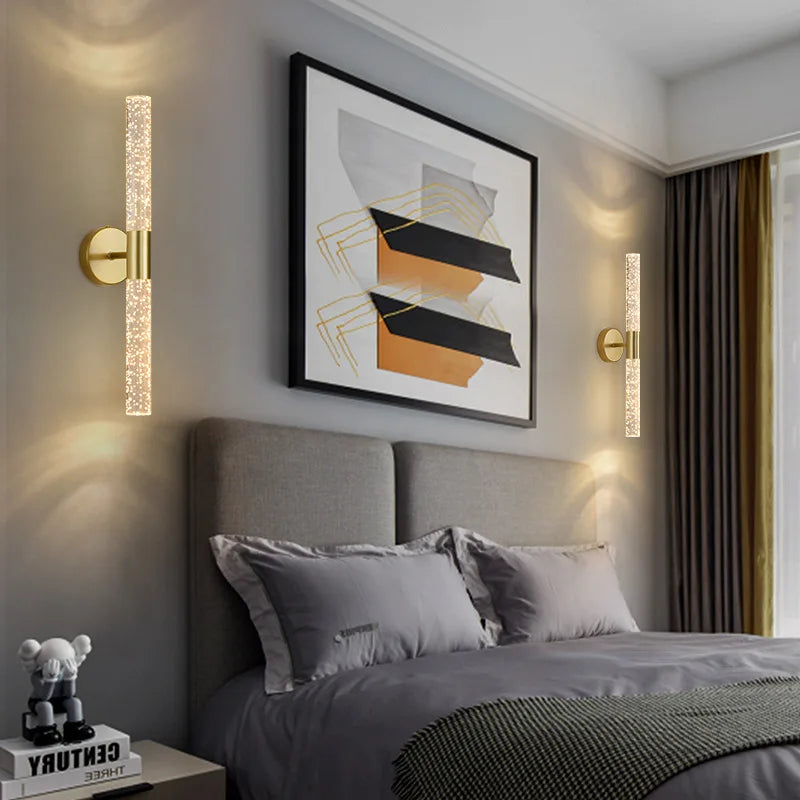 Nordic Crystal Rod LED Wall Lamp Modern Bedside Living Room Light