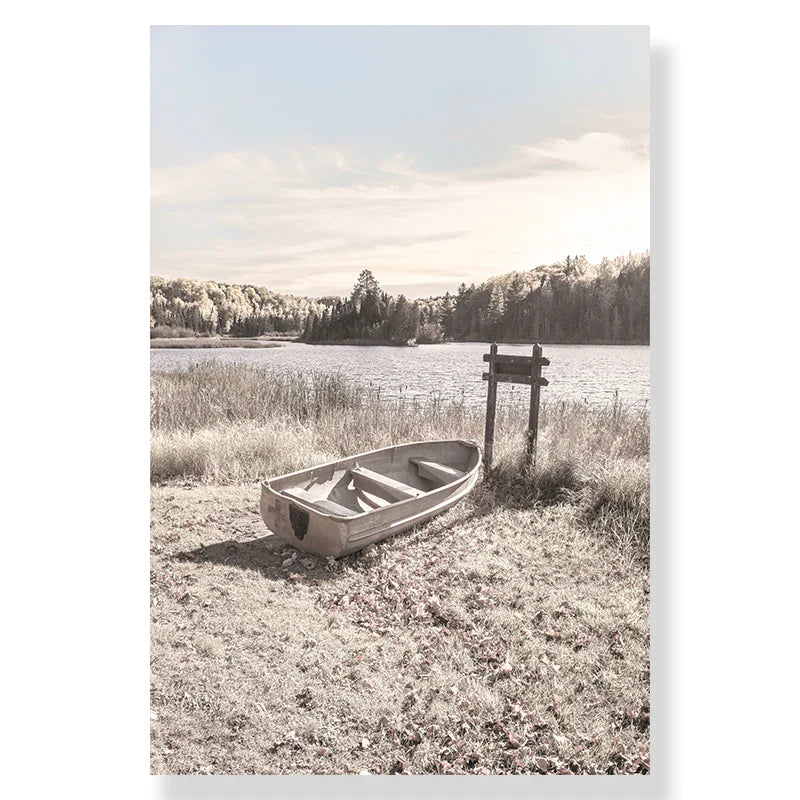 Tranquil Lake Pier Sunset Landscape Canvas Wall Art