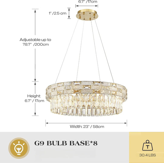 Modern Gold Crystal Chandelier for Dining &amp; Living Spaces