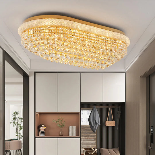 Luxury Oval Crystal Ceiling Lamp – Elegant Shoe-Shape Design for Dining &amp; Living Rooms