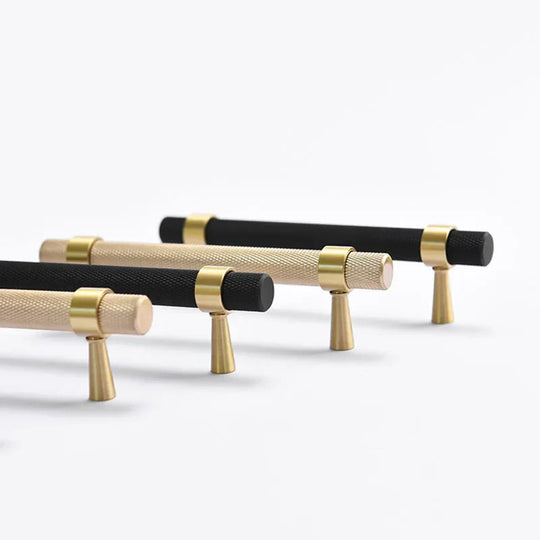 Solid Brass Knurled Cabinet Handles – Gold and Black Pulls and Knobs for Furniture