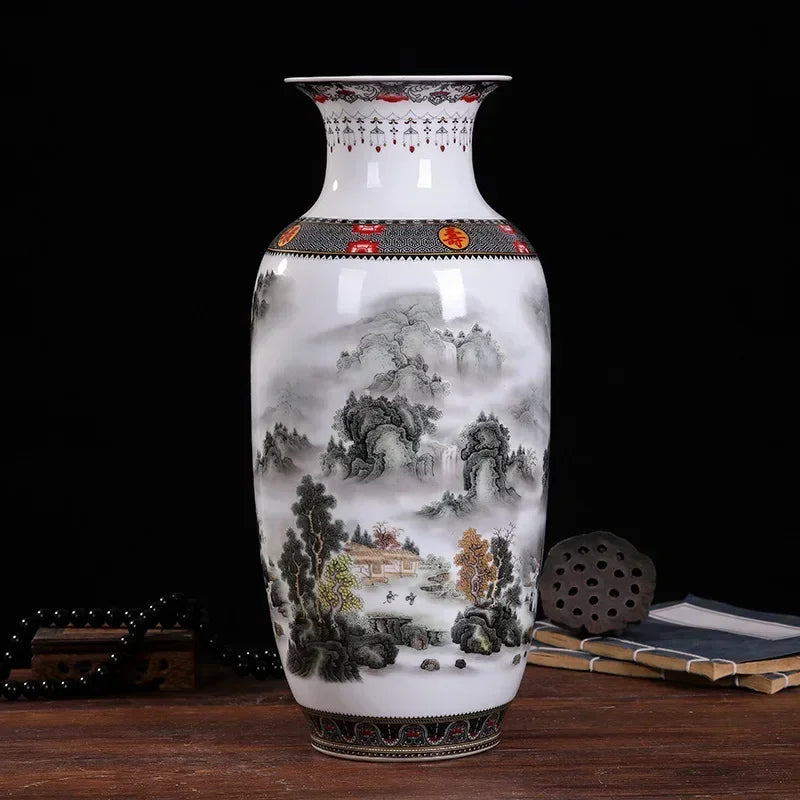 Ceramic Double Flower Decorative Vase for Living Room Table Decor