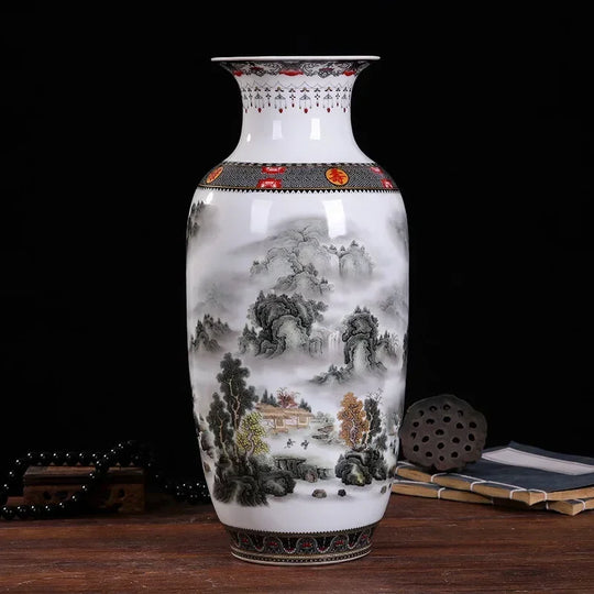 Ceramic Double Flower Decorative Vase for Living Room Table Decor
