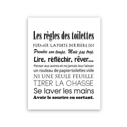 Bathroom Rules French Quotes Black White Canvas Wall Art