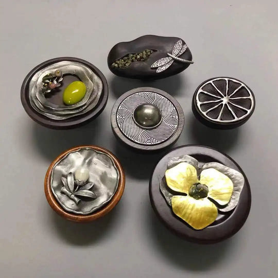 Handmade Wood &amp; Alloy Flower Knob Handles – Artistic Cabinet Pulls