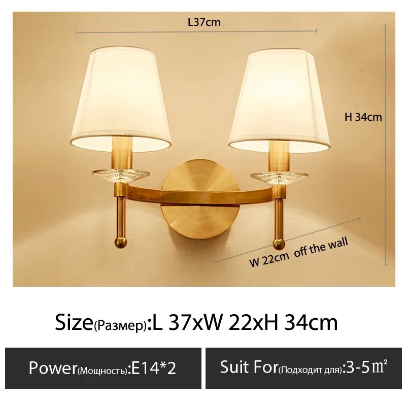 European Style Copper LED Wall Lamp for Bedroom &amp; Living Room