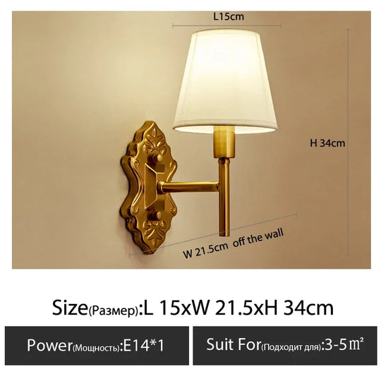 European Style Copper LED Wall Lamp for Bedroom &amp; Living Room