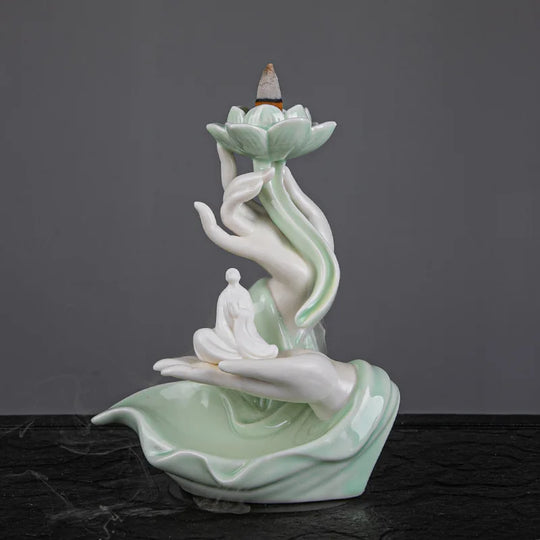 Ceramic Backflow Incense Stove Zen Buddha Hand Decor