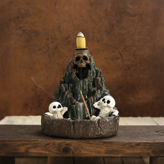 Skull Mountain Backflow Incense Burner Resin Decor