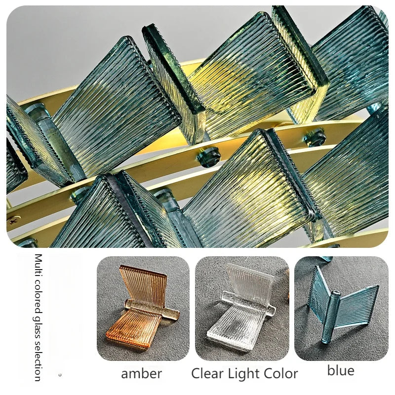 Simple Amber &amp; Blue Glass Wall Lamp – High-End Decorative Bedside Light