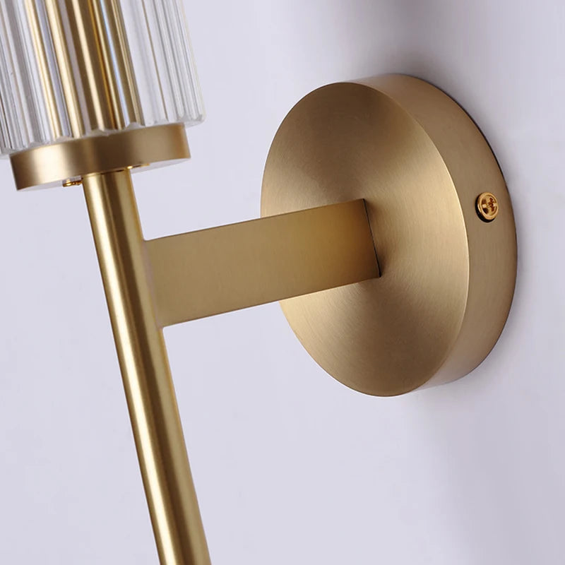 Modern Glass Wall Sconce Gold Brass Indoor Light for Bedroom &amp; Hall