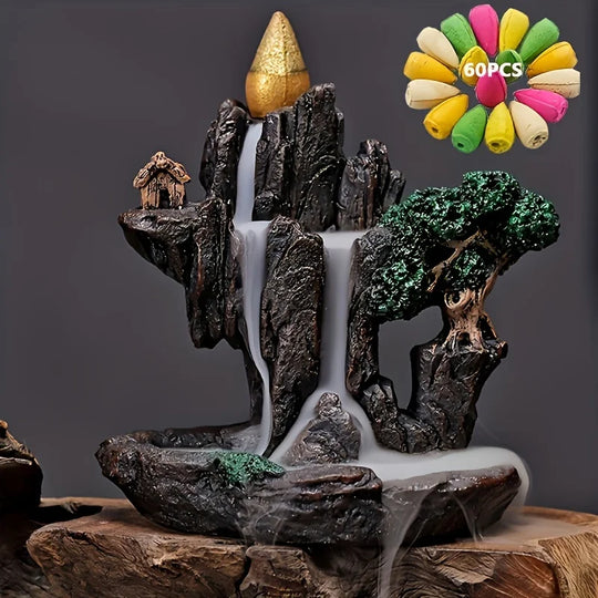 Mountains River Waterfall Backflow Incense Burner With Cones