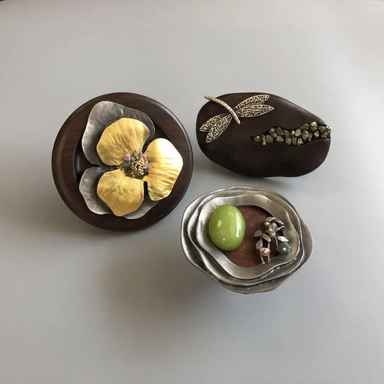 Handmade Wood &amp; Alloy Flower Knob Handles – Artistic Cabinet Pulls