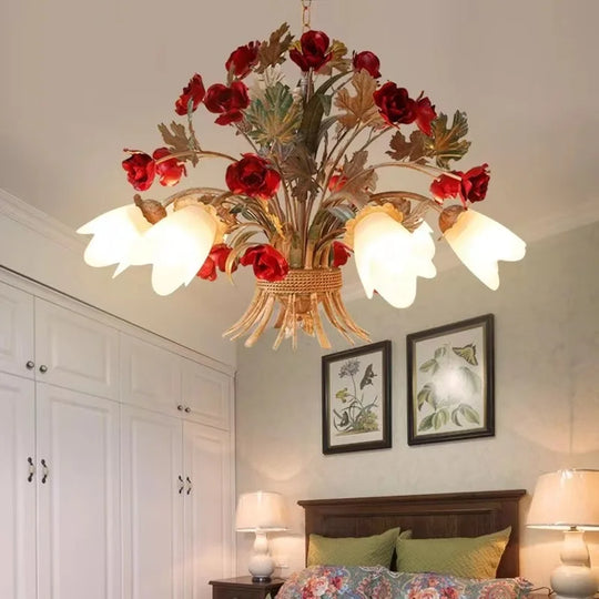 American Retro Glass Flower Chandelier for Living &amp; Dining Room