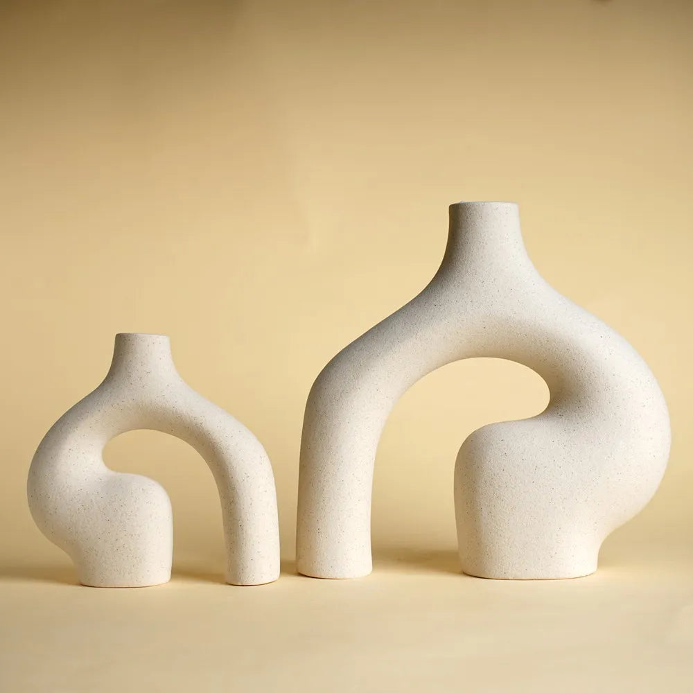 Minimalist Abstract Beige White Ceramic Vase Set