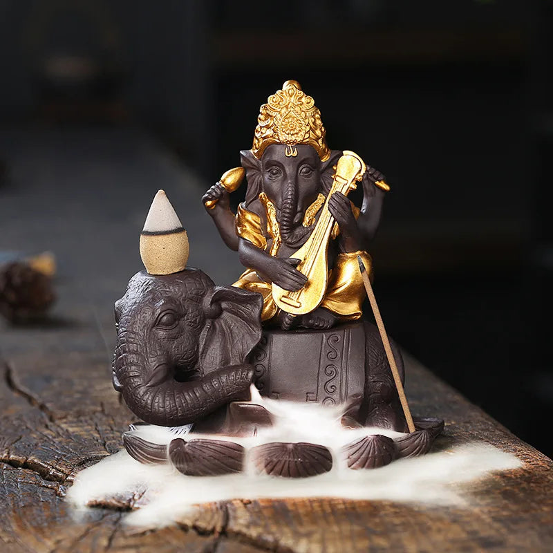 Elephant Head Ganesha Backflow Incense Burner Zen Decor