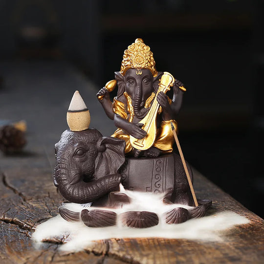 Elephant Head Ganesha Backflow Incense Burner Zen Decor