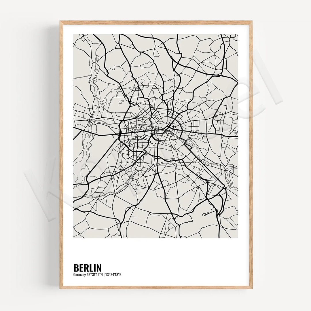 Minimalist Black White City Map Wall Art Canvas Print