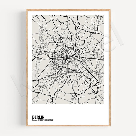 Minimalist Black White City Map Wall Art Canvas Print