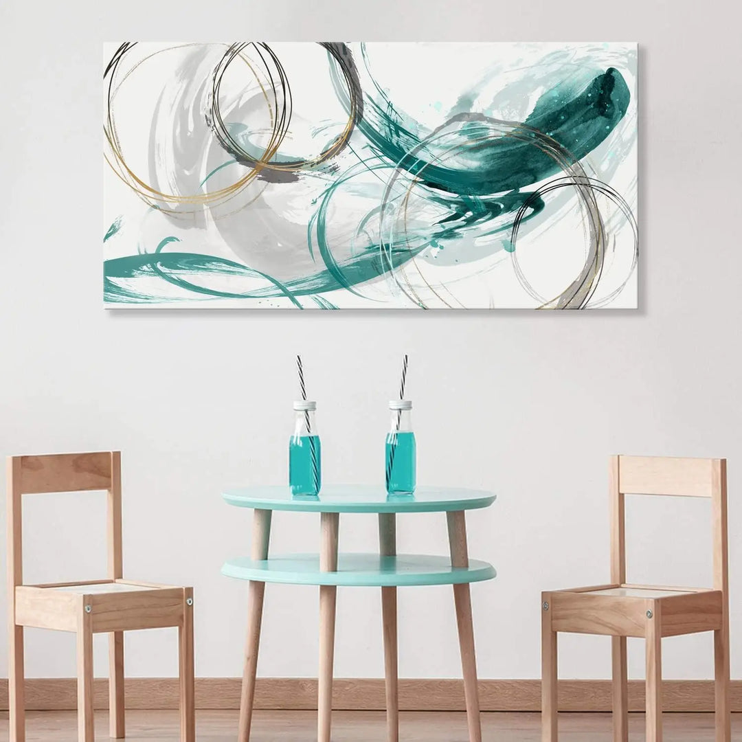 Abstract Minimalist Golden Grey Green Flowing Canvas Wall Art Unframed