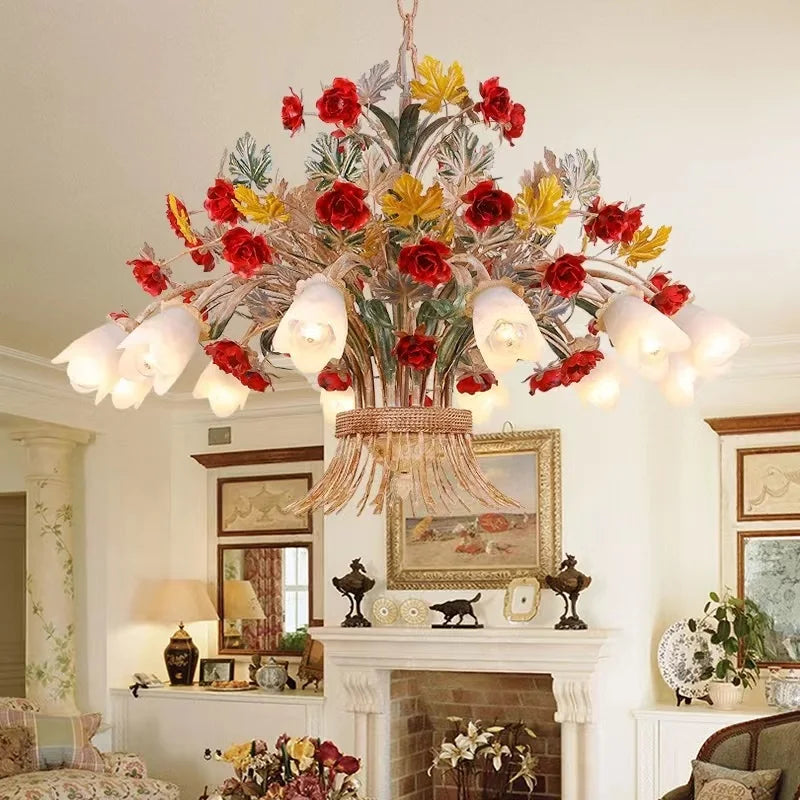 American Retro Glass Flower Chandelier for Living &amp; Dining Room