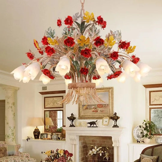 American Retro Glass Flower Chandelier for Living &amp; Dining Room