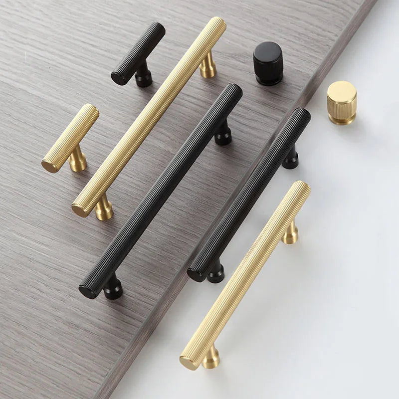 Gold and Black Solid Brass Handles – Modern T-Bar Pulls for Furniture