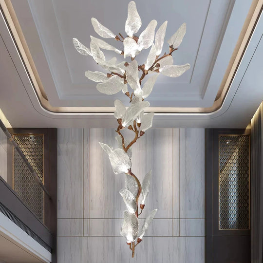 Luxury Leaf Chandelier Copper Pendant Light for Staircase &amp; Villa