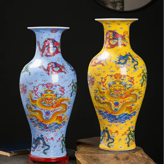 Large Ceramic Nine Dragons Decorative Vase for Living Room Decor