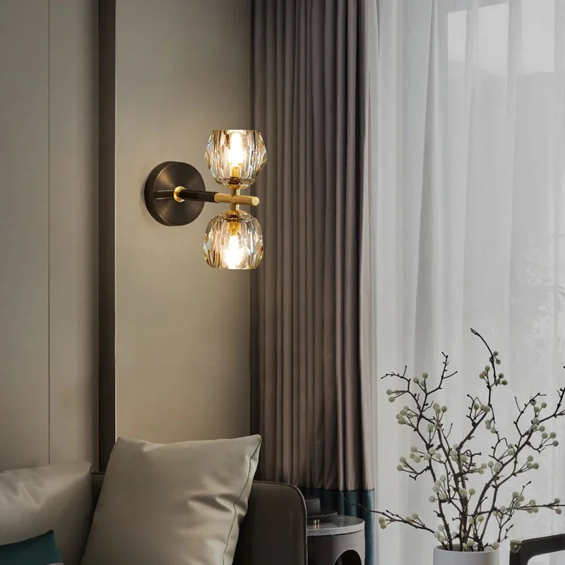 Modern Copper Wall Lamp Glass Shade Indoor Sconce for Bedroom