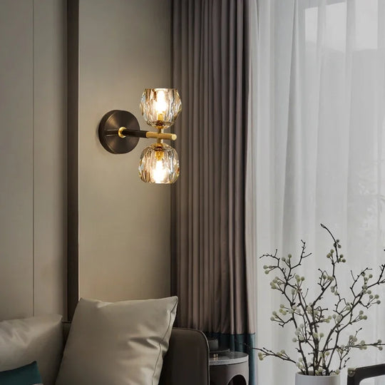 Modern Copper Wall Lamp Glass Shade Indoor Sconce for Bedroom