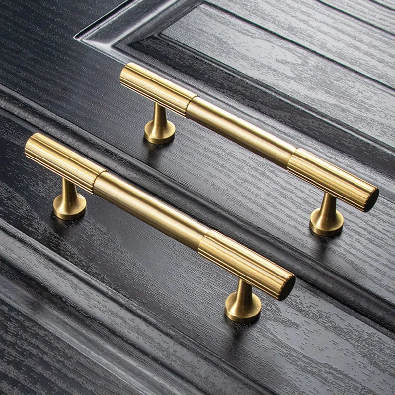 Solid Brass Art Deco Cabinet Handles – Knurled T-Bar Pulls and Knobs for Furniture