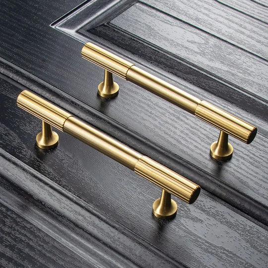 Solid Brass Art Deco Cabinet Handles – Knurled T-Bar Pulls and Knobs for Furniture