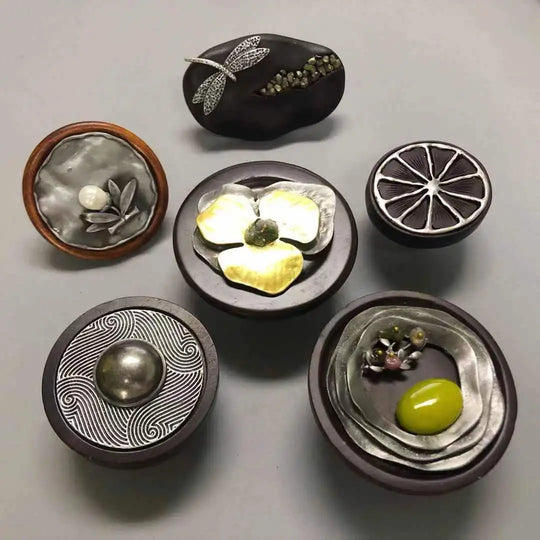 Handmade Wood &amp; Alloy Flower Knob Handles – Artistic Cabinet Pulls