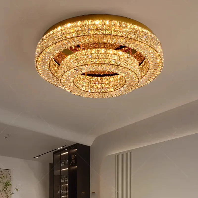 Modern Two-Tier Crystal Ceiling Light for Bedroom &amp; Living Room