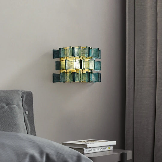 Simple Amber &amp; Blue Glass Wall Lamp – High-End Decorative Bedside Light